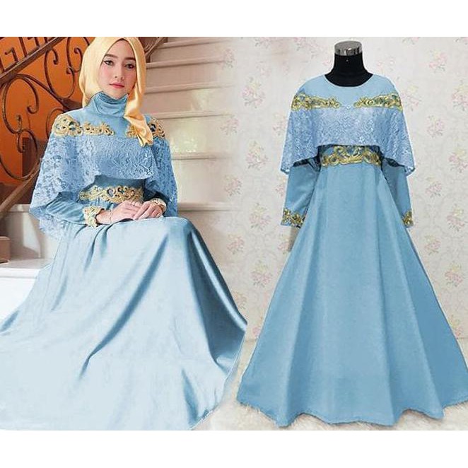 BAJU GAMIS PESTA MUSLIM OSCAR BIRU MUDA / BAJU GAMIS KONDANGAN MEWAH
