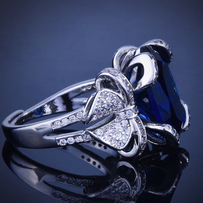 Cincin Desain Pita Besar Hias Zircon Biru Untuk Wanita