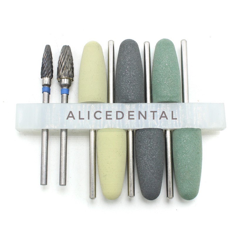 Dental bur set acrylic kit burs poles akrilik gigi palsu fraser stone hijau lowspeed mini drill low speed valplast