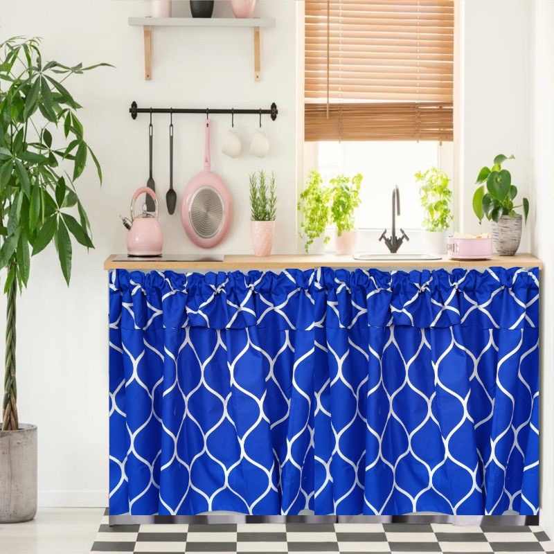 Gorden Kolong dapur Poni Motif Curva Biru / Gorden Custom/ Gorden Jendela