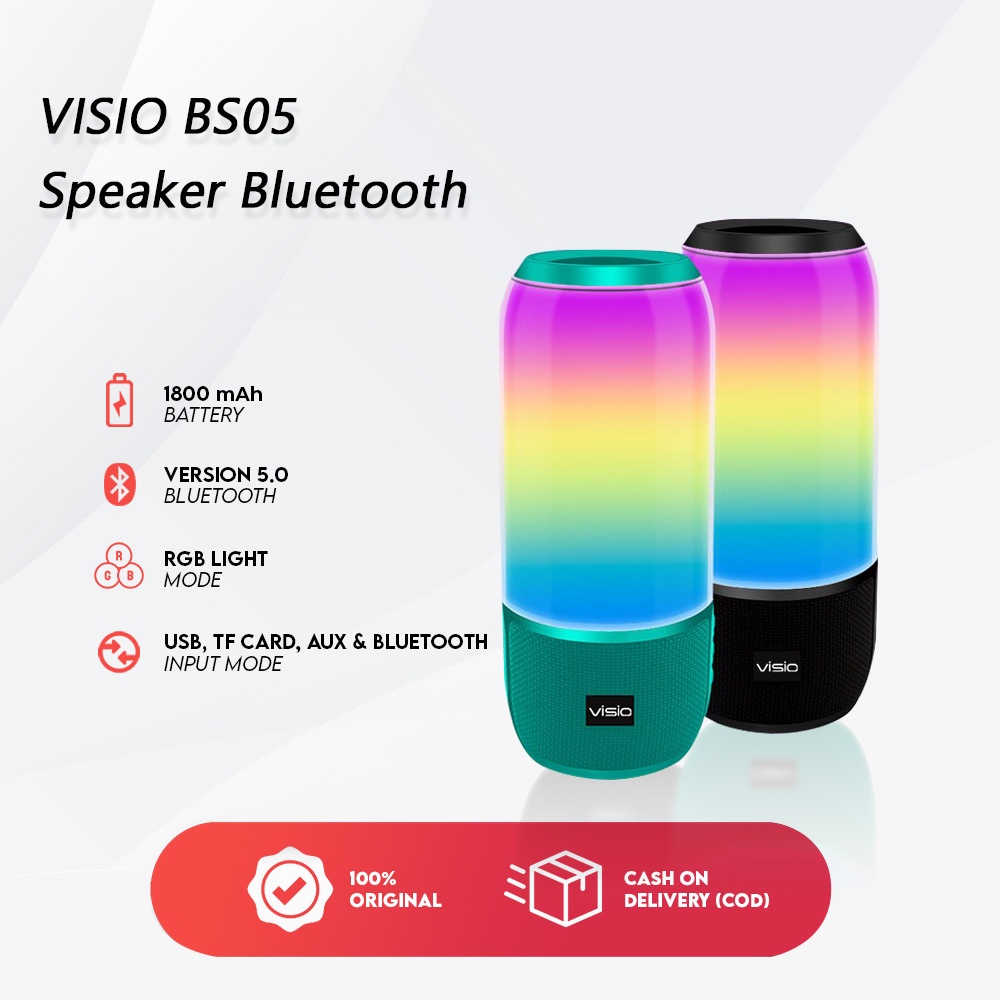 [COD]Visio BS05 1800 mah Bluetooth 5.0 Speaker AUX USB Memory Card by Strawberry RGB light