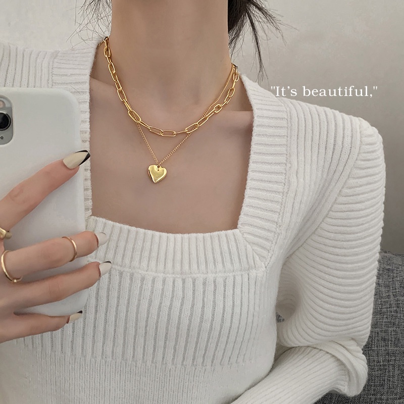 IFYOU Kalung Choker Rantai Banyak Lapis Dengan Liontin Butterfly Lock Hati Gaya Retro Warna Emassilver ​Perhiasan Aksesoris Untuk Wanita