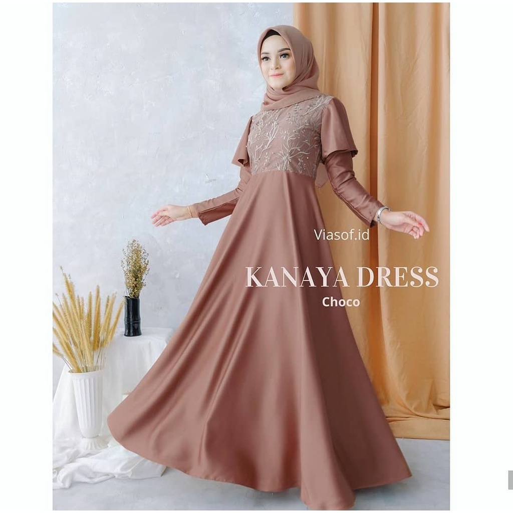 KANAYA DRESS Bahan MAXMARA MIX BRUKAT Gamis Wanita Terbaru Baju Wanita Kekinian Gamis Murah Meriah P
