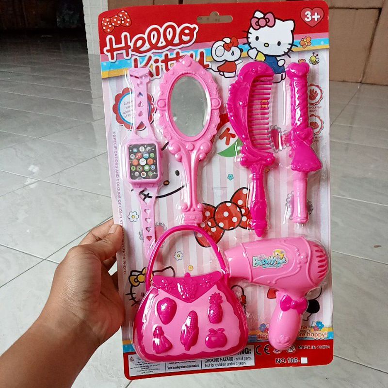 105- Mainan Alat salon anak anak Tas hairdryer sisir roll Catok Cermin Jam anak mainan 105