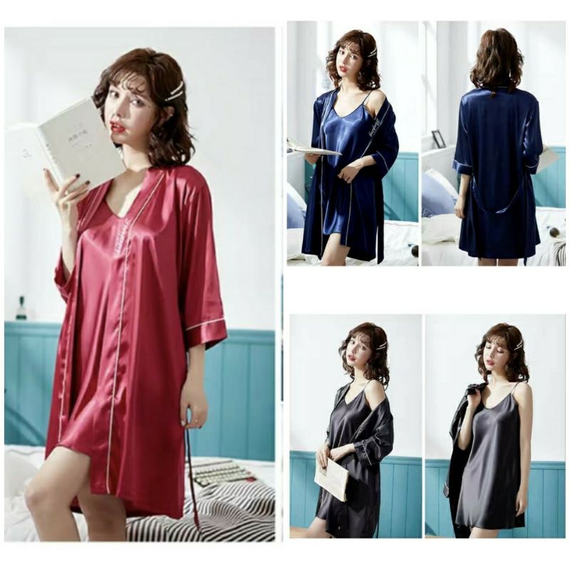 Set Lingerie Kimono Satin Import