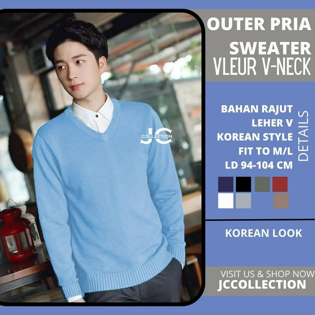 Sweater Rajut Pria Korea Style Vneck Vleur - JCCollections