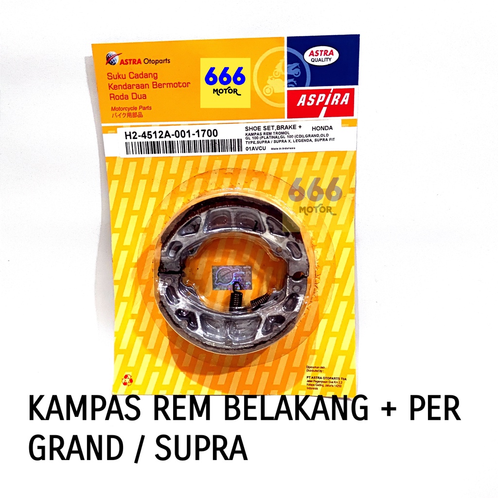 KAMPAS REM BELAKANG + PER GRAND SUPRA X 125 REVO ABSOLUTE BLADE WIN ASPIRA (ASLI) H2-4512A-001-1700