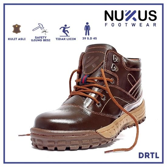 Nukus Footwear Safety Shoes Sepatu Ujung Besi Boots Kulit Sapi Asli Tali Coklat - DR TL