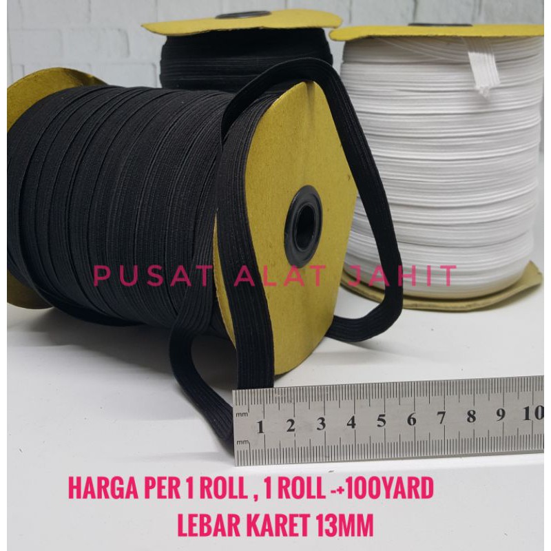

TALI KARET ELASTIS MASKER BABY CELANA PUTIH HITAM 13 MM PER ROL ROLL