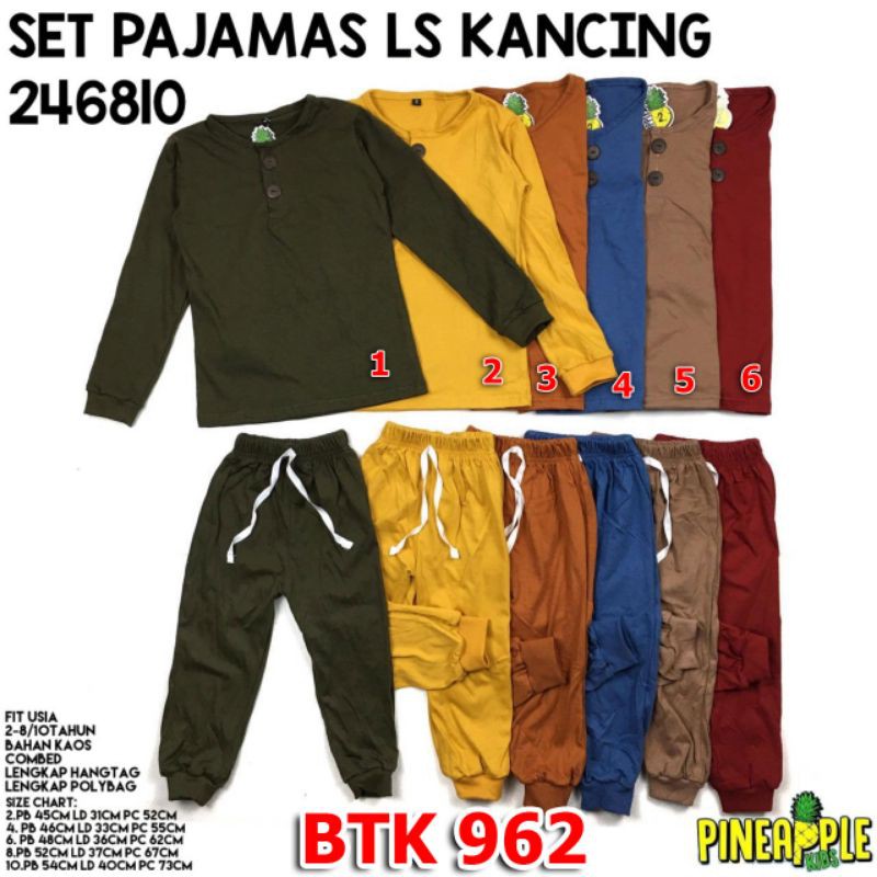 Setelan Piyama Anak Usia 2-10 tahun Set Pajamas LS Kancing BTK962