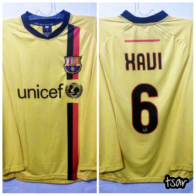 Jersey Barcelona Away 2008-2009 No.6 XAVI Long Sleeve MULTISPORT Lokal Classic Vintage Medioker Rare