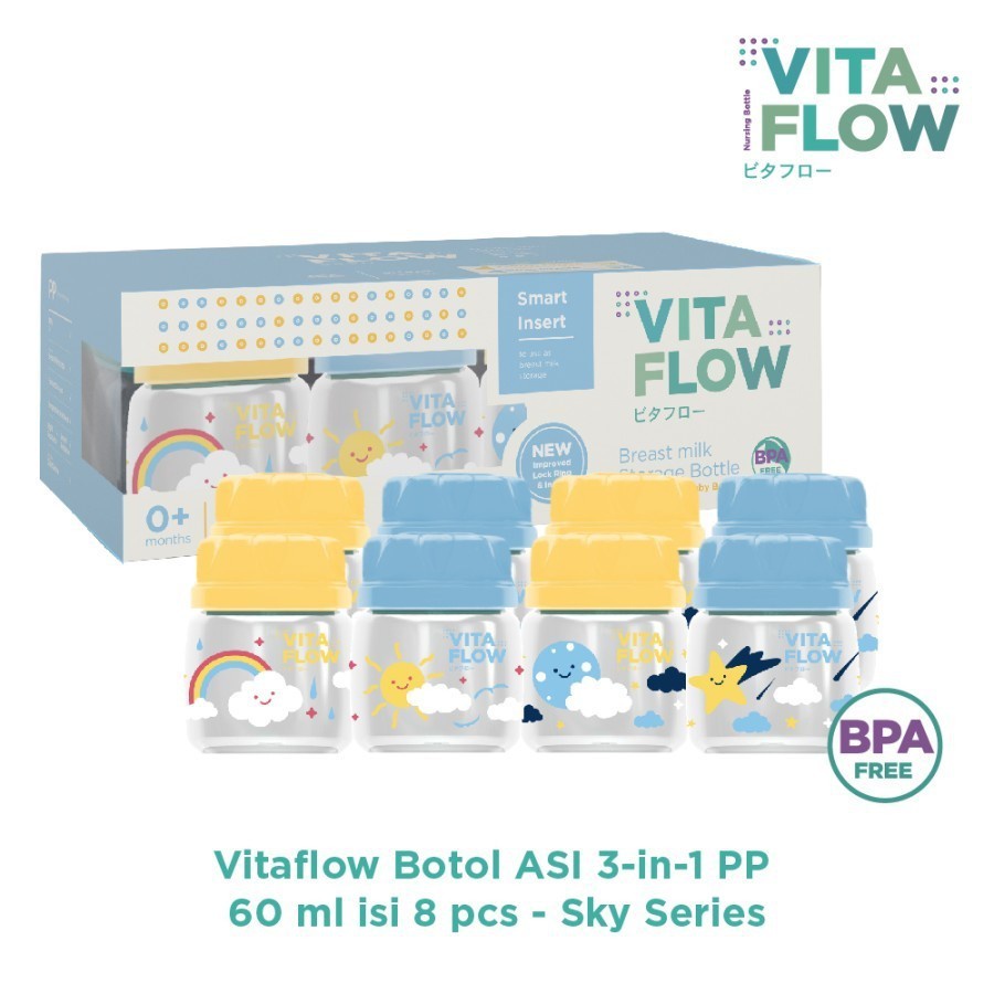 VITAFLOW Botol ASI 3in1 PP 60ml 1 Paket 8 pcs - Sky Series