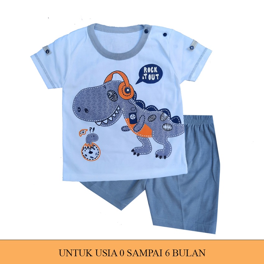 Setelan Pendek Baju Bayi Laki-laki size 0-6 Bulan MOTIF DINOSAURUS