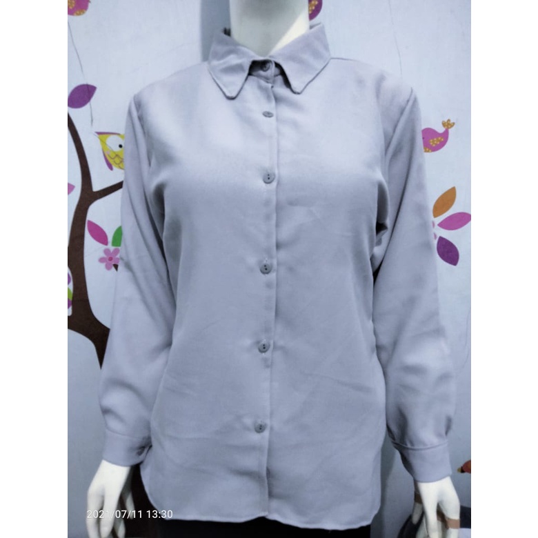 Kemeja Wanita Casual/Kemeja Basic/Kemeja Polos/Kemeja Jumbo-abu