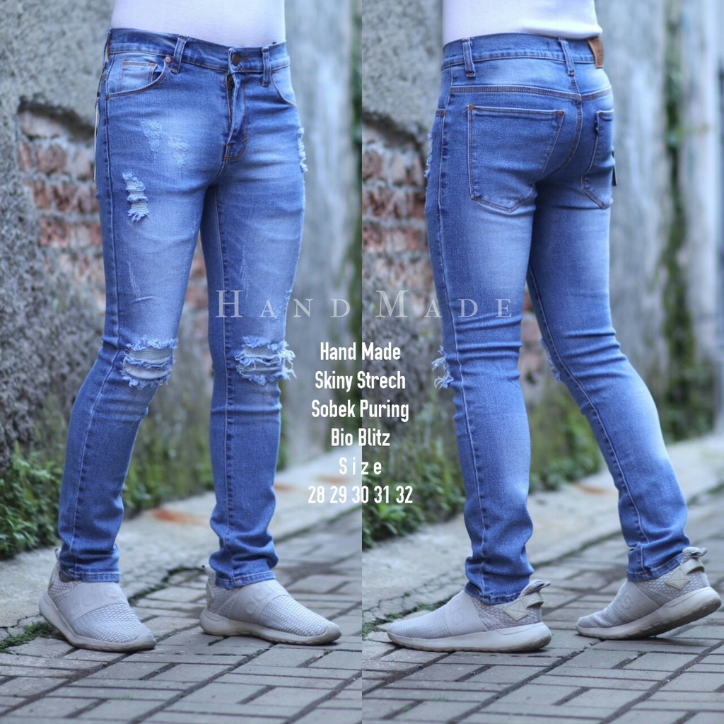 CELANA SOBEK JEANS PRIA PANJANG STRECHT / CELANA JEANS PRIA SKINY SOBEK PAHA DENGKUL