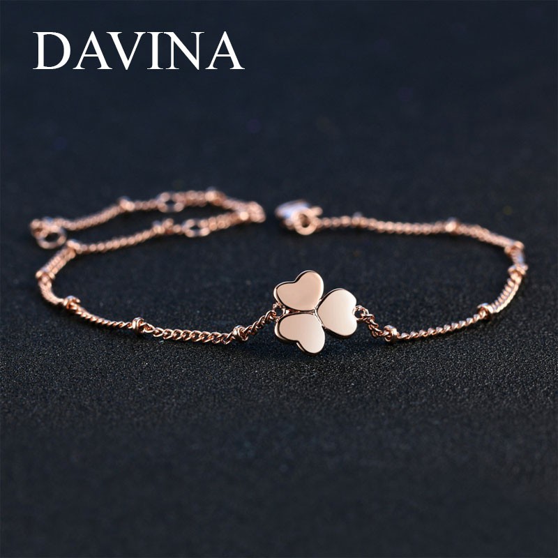  Gelang  Wanita DAVINA Clover Bracelet Lapis Emas 18K Rose 