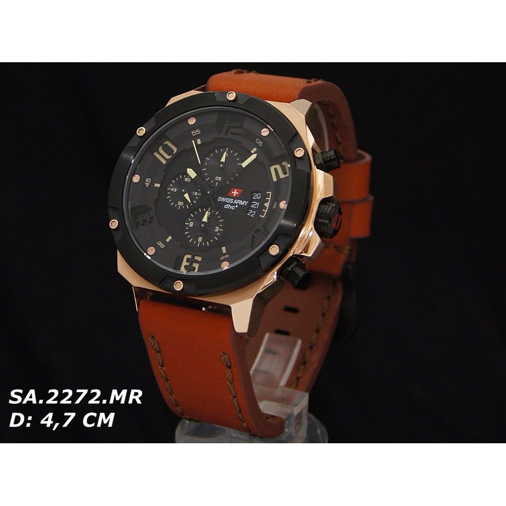 Jam Tangan Pria Swiss Army Original Chrono Leather Premium