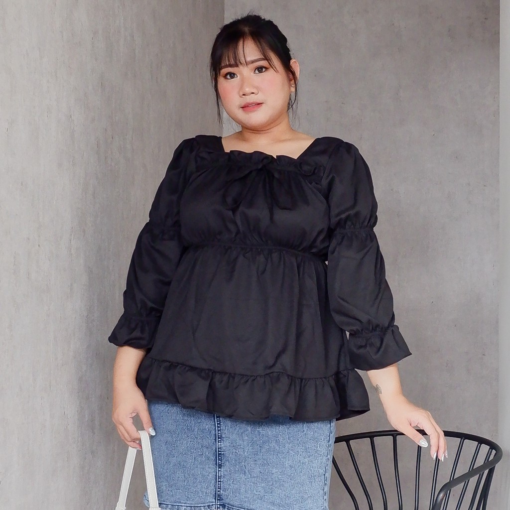 Blouse Wanita Jumbo / Blouse Fashion Korea Terbaru / Atasan Wanita Jumbo XXXL / Atasan Wanita Promo-Hitam