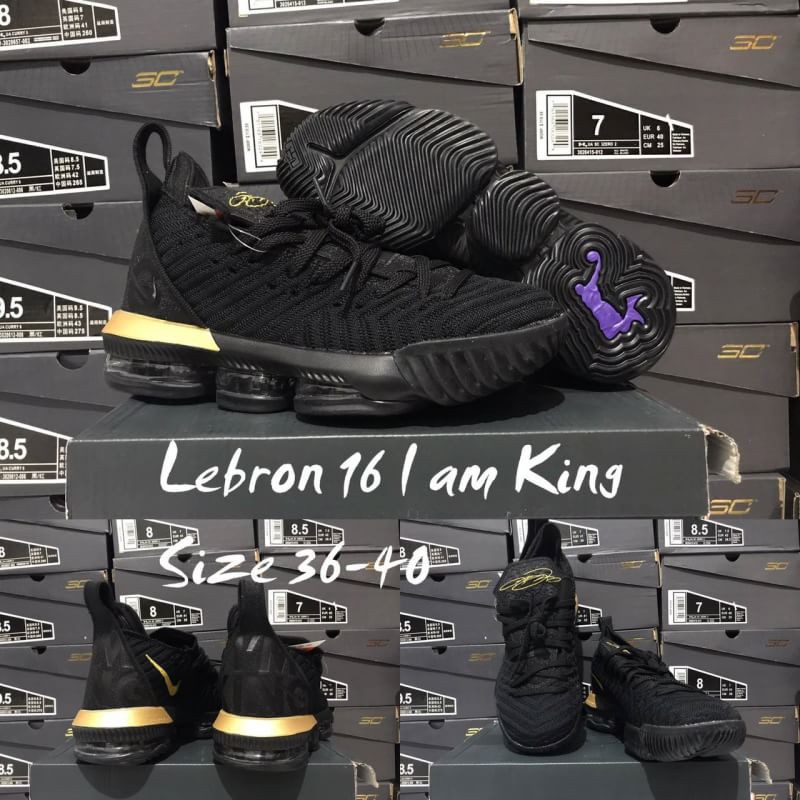 Sepatu basket anak dan dewasa nike lebron 16 black gold i am king  murah kids youth gs