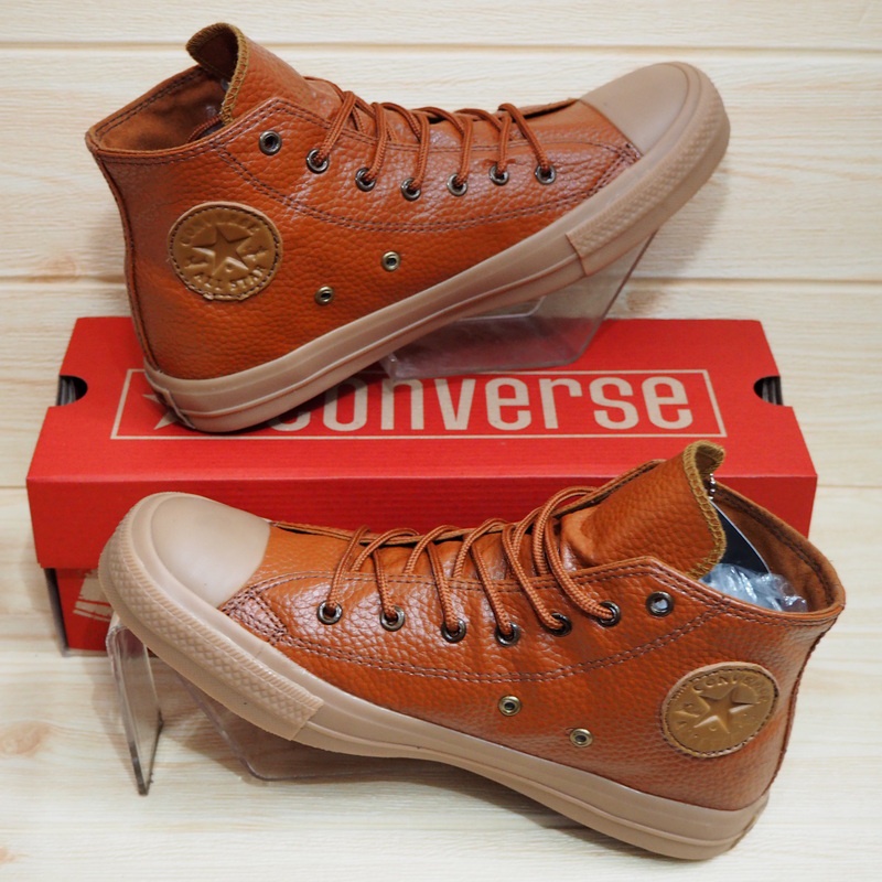 CONVERSE KULIT SINTETIS  SEPATU ALL STAR MOTIF KULIT JERUK COKLAT MUDA LOW