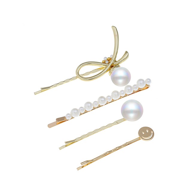 LRC Jepit Rambut Fashion Gold Alloy Pearl Hairpin Combination F57358