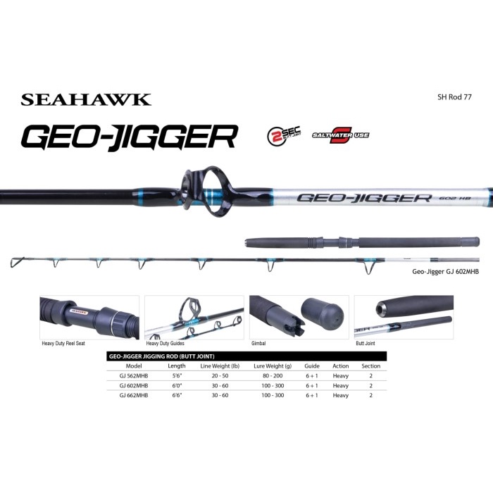 Joran Pancing Rod SEAHAWK GEO-JIGGER JIGGING ROD - 165cm/20-50lbs