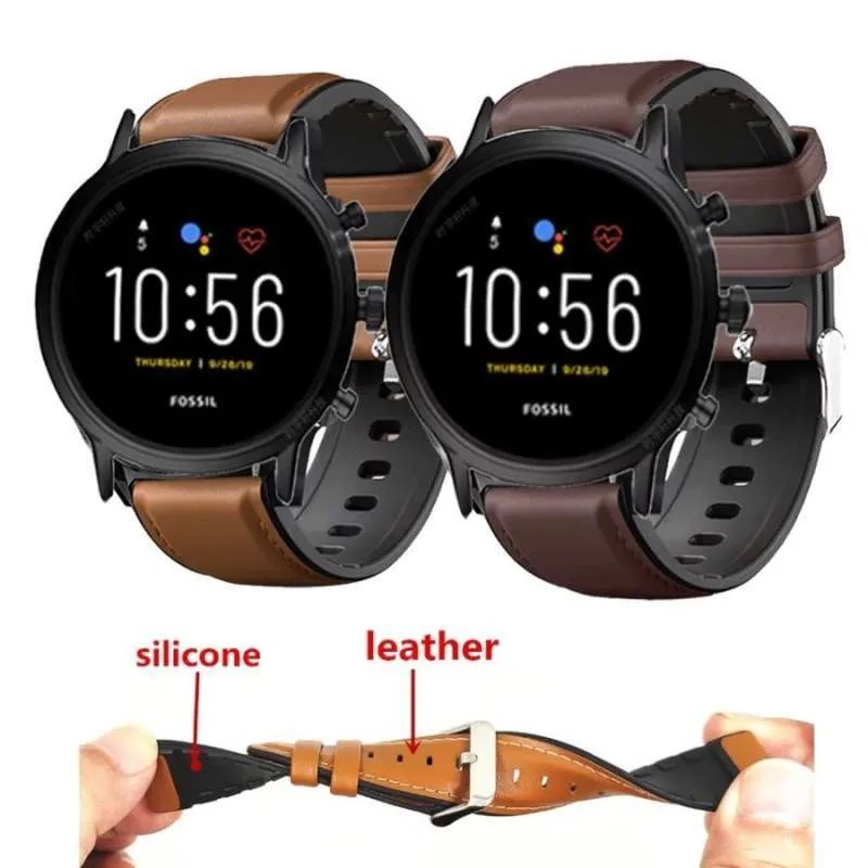 Strap Leather Rubber Hybrid Silikon Tali Jam Tangan Kulit Karet 20mm 22mm 38 40 41 42 44 45 mm Smartwatch