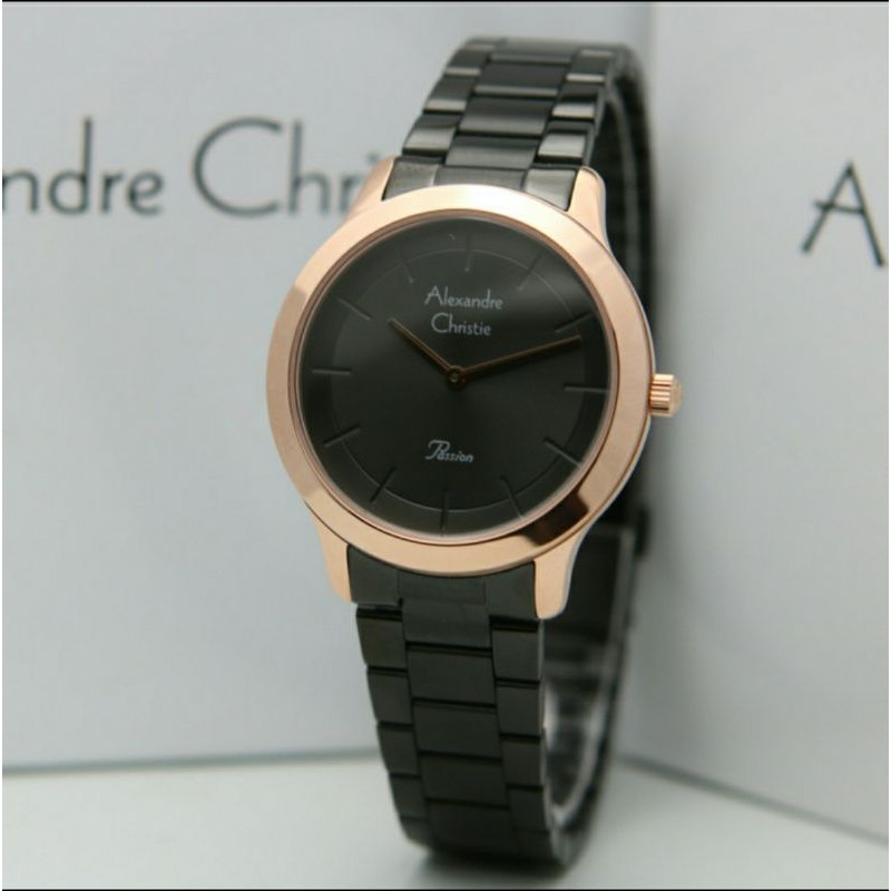 ORIGINAL JAM TANGAN WANITA ALEXANDRE CHRISTIE CEWEK BLACK ROSEGOLD RANTAI ALEXANDER CRISTIE AC 2834