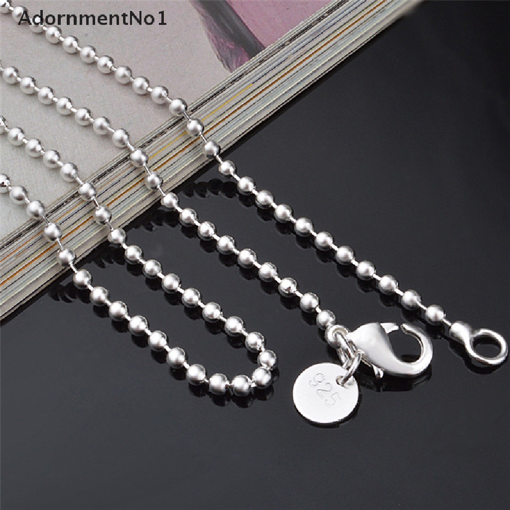 (AdornmentNo1) Kalung Rantai Lapis Silver 2.4MM 16-24 &quot;Dengan Liontin Bola Bulat Untuk Pria / Wanita