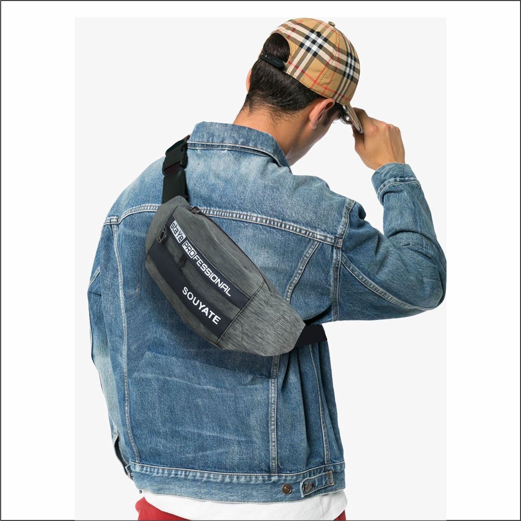 Pege 8814 - Tas Selempang Waistbag Tas pinggang Pria Motif Denim Kasual