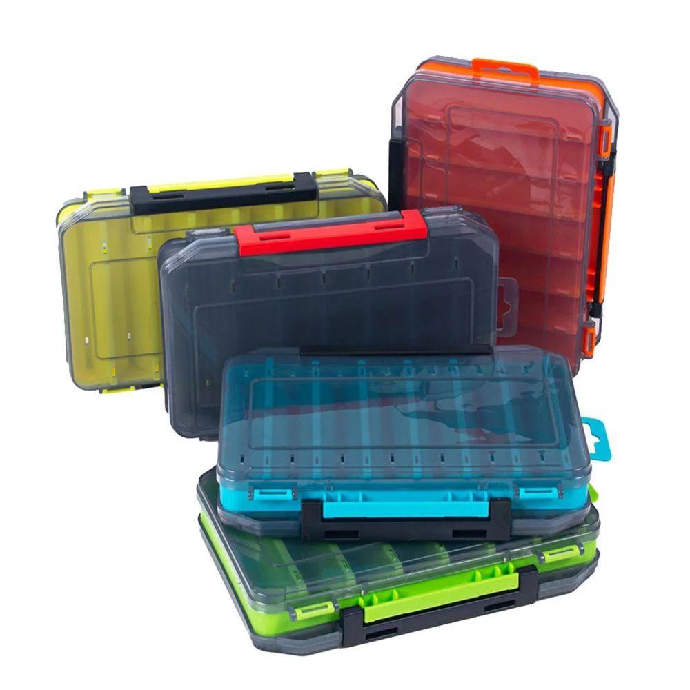 Lanfy Fishing Tackle Box Portable Aksesoris Alat Pancing Kotak Kait Umpan Plastik 14kompartemen Case Alat Pancing Kapasitas Besar Kotak Aksesoris Umpan Dua Sisi