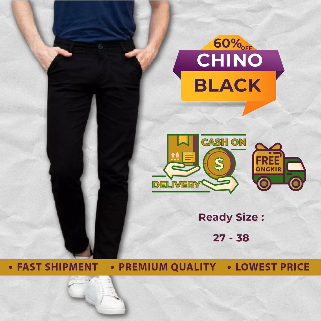 TERLARISSS Celana panjang chino pria wanita hitam black celana kerja santai kasual chinos cino levis
