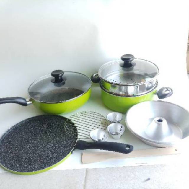 Panci Set Cookware 15 Pcs Powercook Hc Bahan Tebal Marble Anti Lengket