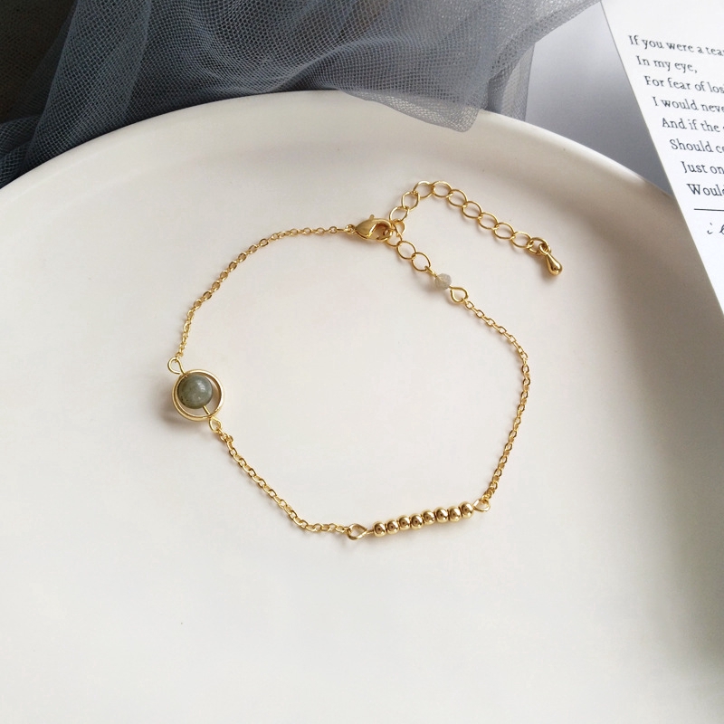Gelang Rantai Aksen Manik-Manik Kristal Warna Emas Untuk Wanita