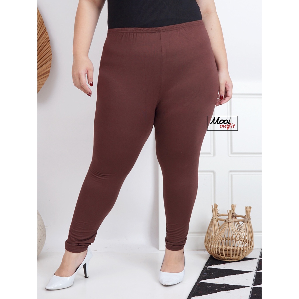 Mooi Outfit - Legging Wanita Jumbo Tebal Premium Bahan Kaos Celana Kekinian Big Size 100kg Pinggang Karet Melar Murah