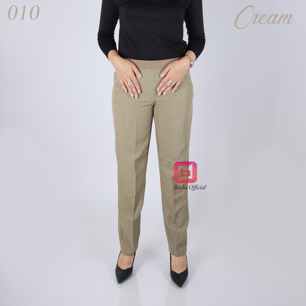 celana formal kantor kerja bahan semi wool korean gracella wanita pinggang karet jumbo premium