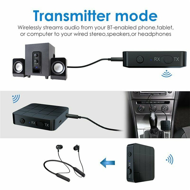 TaffSTUDIO 2in1 Pemancar Penerima Audio Bluetooth 5.0 AUX RCA &amp; 3.5MM Jack USB Musik Stereo Adaptor Nirkabel untuk PC TV Speaker Mobil Adaptor Nirkabel Stereo Musik Dongle Kompatible bluetooth 3.0 4.0 5.0 HP audio mobil Ampli Amplifire Penerima Bluetooth