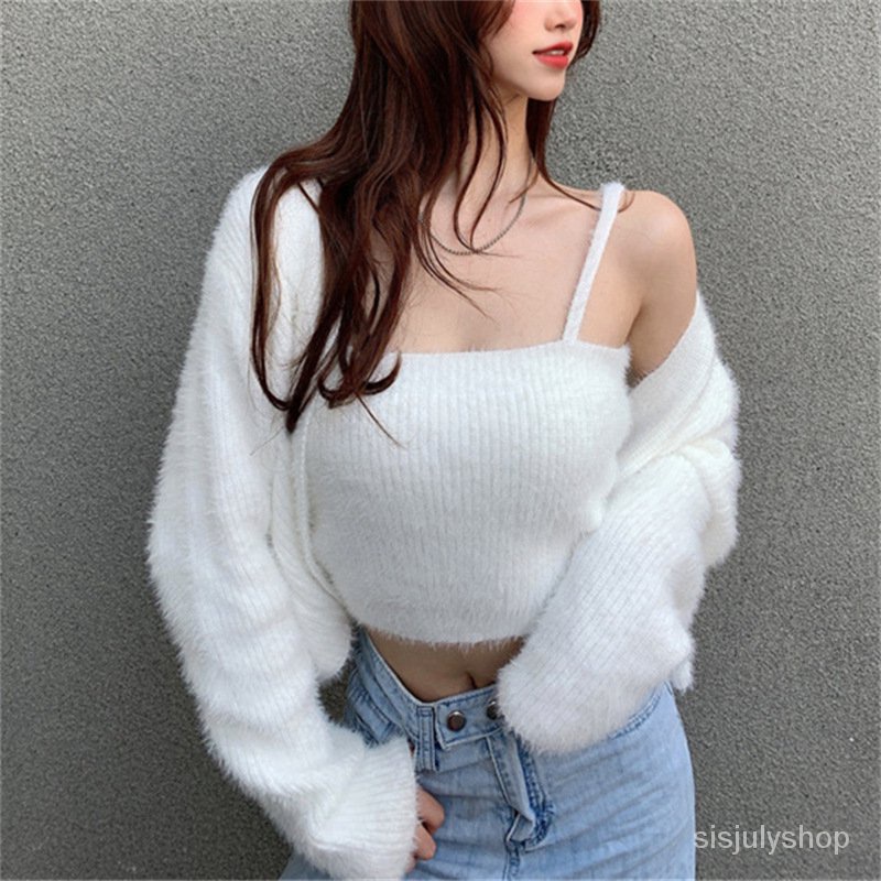 [✅BISA COD] #Sisjuly# Sweater Rajut Wanita Kardigan Wol Bungkus Dada Dua Potong Sweater Rajut Wanita