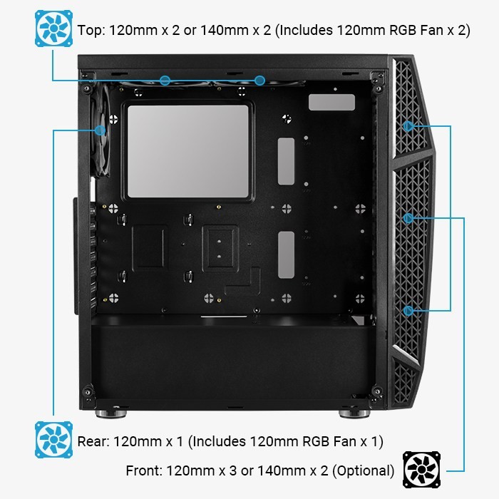 AEROCOOL KLAW RGB MID TOWER ATX CASE TEMPERED GLASS