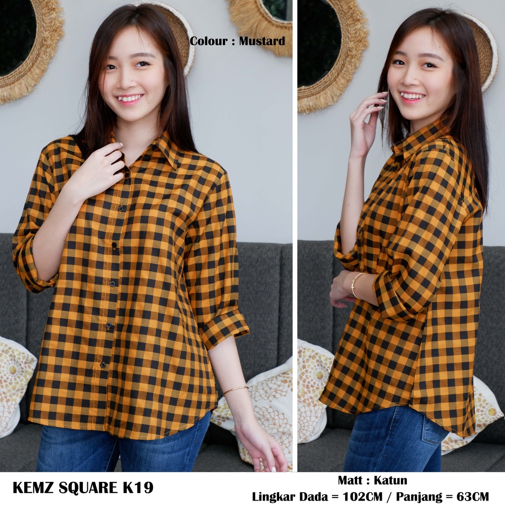 KEMEJA WANITA LENGAN PANJANG MOTIF KOTAK Bahan Katun K11 / K19-1