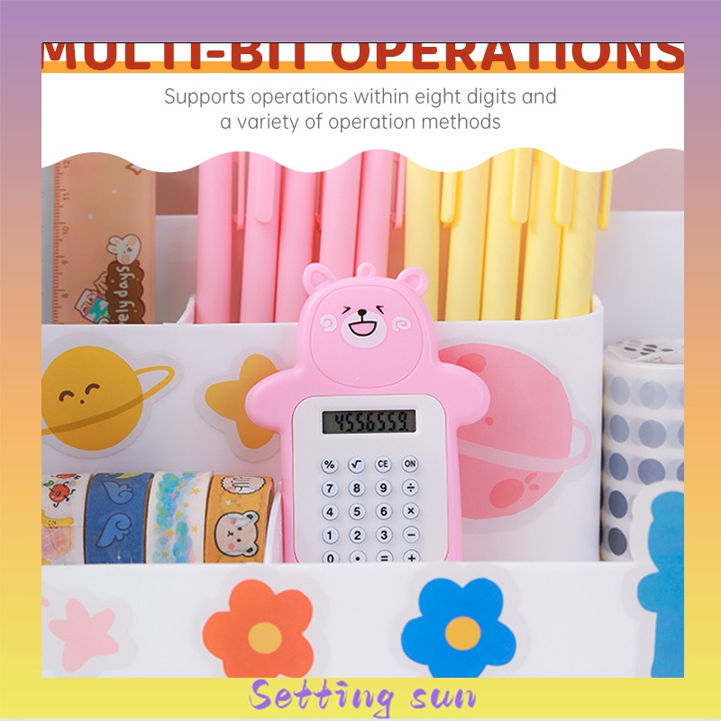 Kalkulator 8 Digit Mini Portable Motif Beruang Calculator Travel Tombol Karet / Creative Bear calculator Slim Palm Mini Student Pocket Computer Sekolah Stationary Import Warna Unik SE