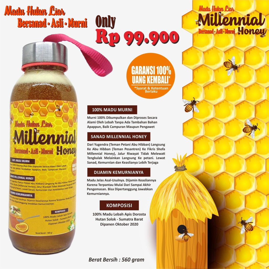 Madu Hutan Sumatra MIllinial Honey / Madu Hutan Alis Garansi 100% Uang Kembali - Berat 560gr -