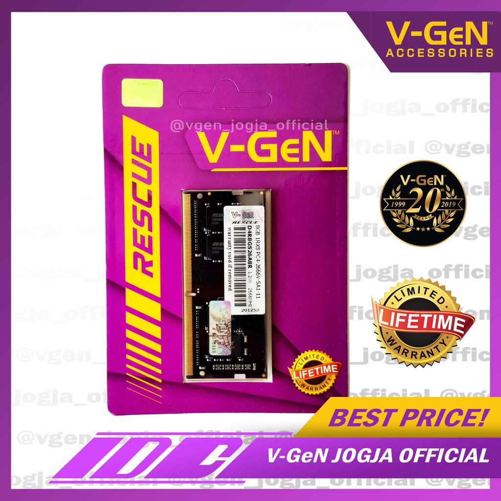 V-GeN RESCUE SODIMM DDR4 PC 2666 4GB - 16 GB GARANSI RESMI