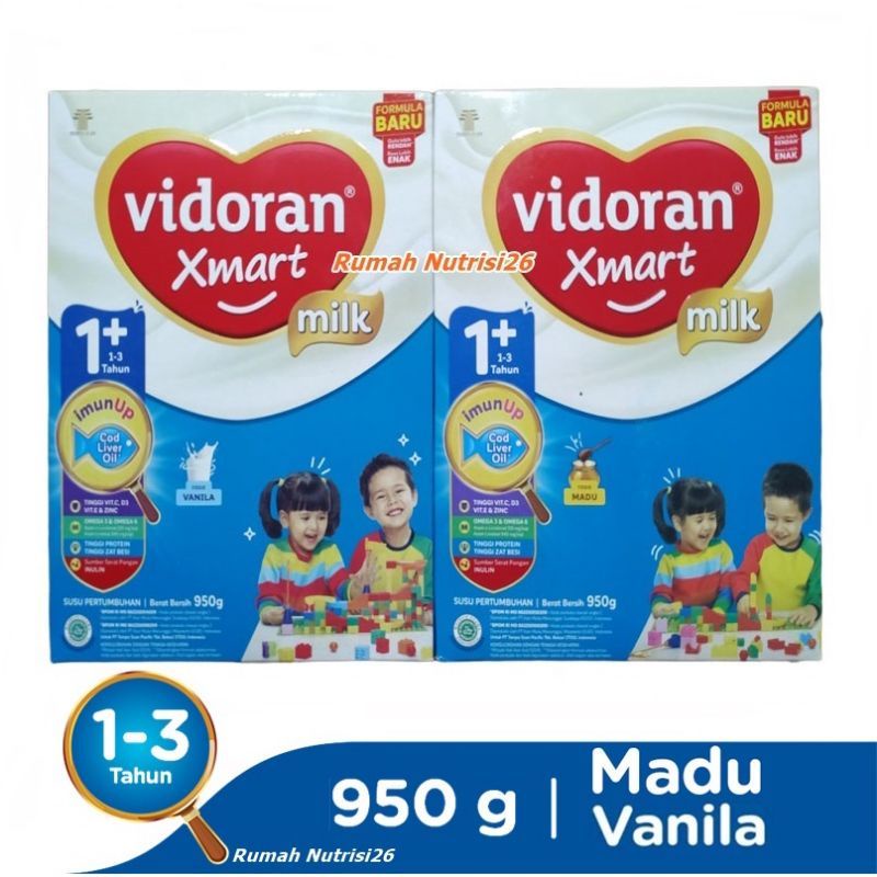 Susu Vidoran Smart 1+ Rasa Vanila dan Madu 950gram.