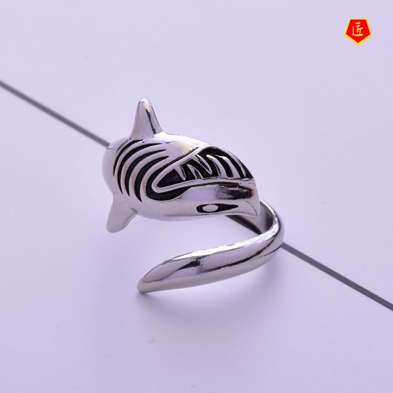 [Ready Stock]Fashion Creative Personality 925 Silver Shark Ring