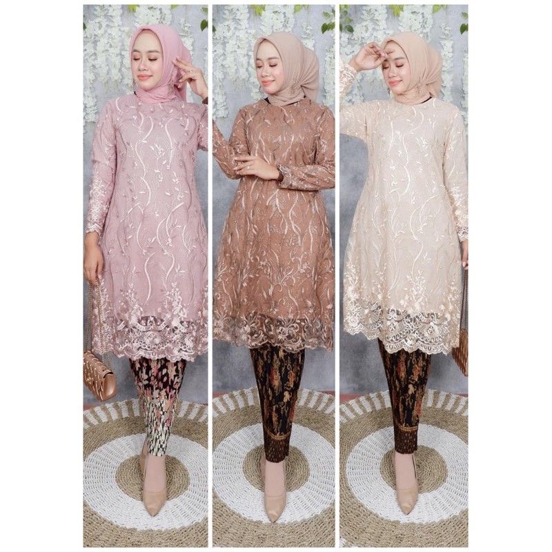 TUNIK KEBAYA MODERN - SETELAN TUNIK TILE - KEBAYA BROKAT