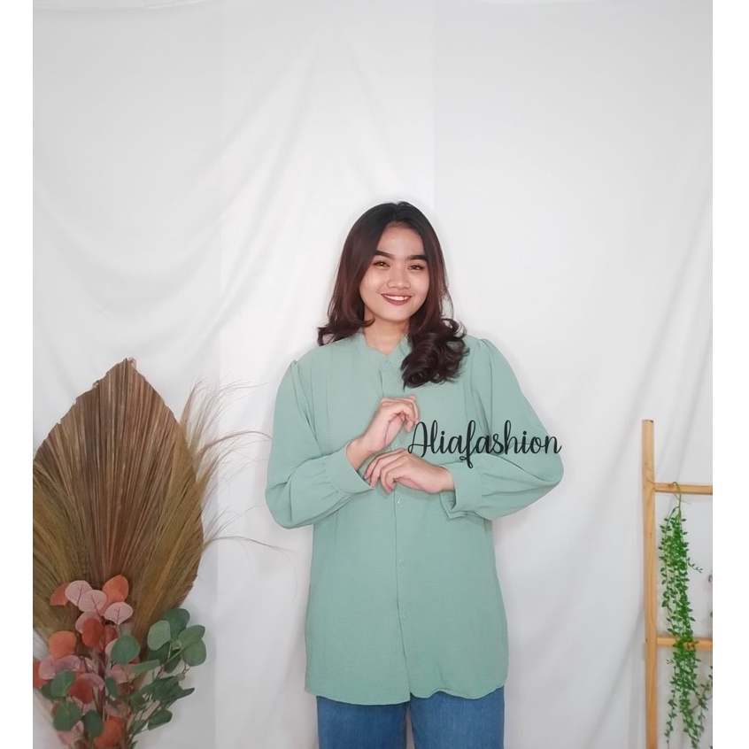 REVA BLOUSE CRINKLE/KEMEJA BLOUSE/ATASAN WANITA/Oneck Longsleeve/KEMEJA POLOS