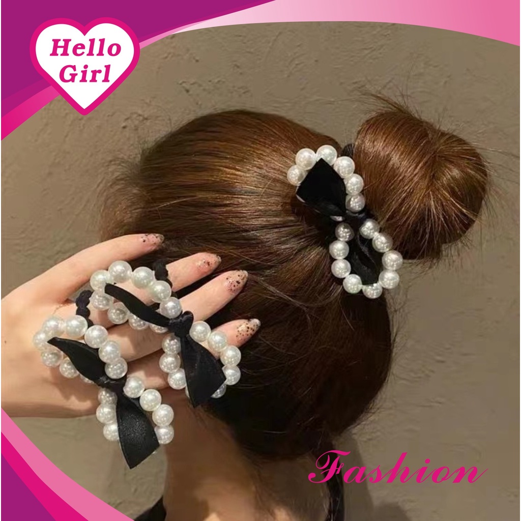 (Hello Girl)F77 Ikat Rambut Wanita Mutiara Motif Pita Gay Korea Import