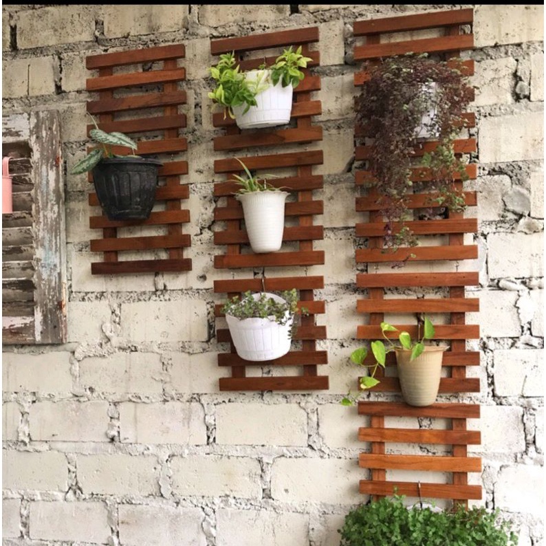Rak Hiasan pot tempel dinding kayu /Dekorasi pot bunga / Stand bunga / Hiasan taman