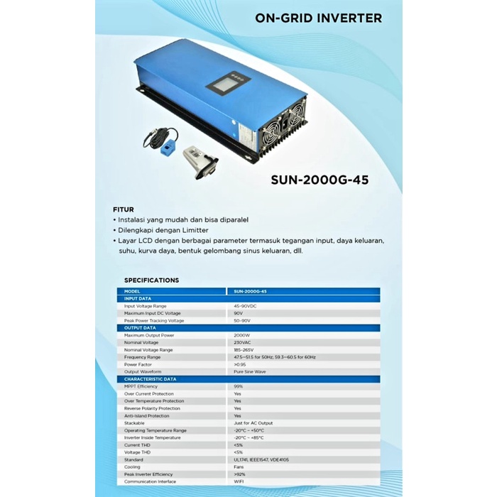 Sun 2000G-45 2000 W Ongrid Inverter With Wifi & Limiter